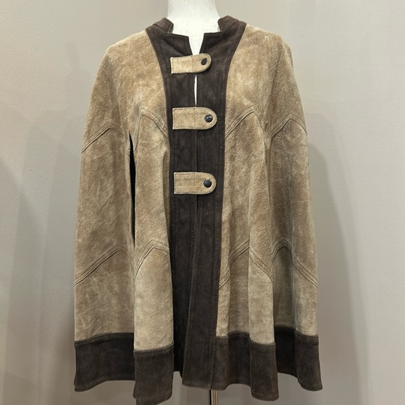Vintage Cape Poncho Express suede cape poncho coat snap closure Free Size - Picture 2 of 16